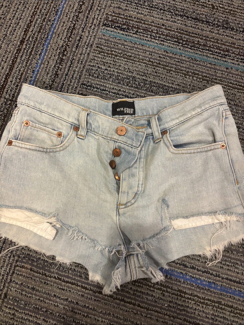 Wilfred Light Wash Button-Fly Distressed Jean Shorts